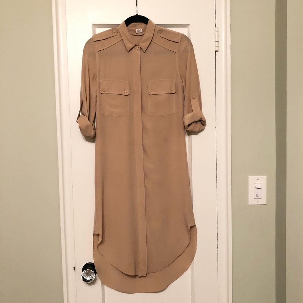Aritzia Silk Shirt Dress - Beige - Size XXS
